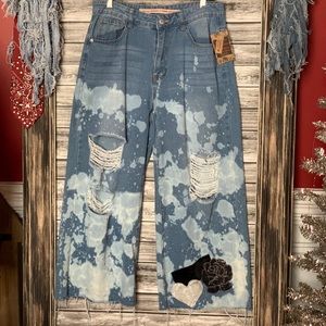 UpCycled Recycled Repurposed Paper Bag Vintage Wide leg Jeans Gypsy Hippie Ooak
